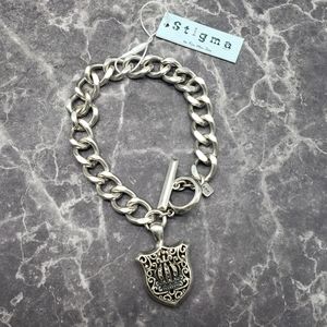 Stigma Silver Tone Chain Bracelet, Crown Shield